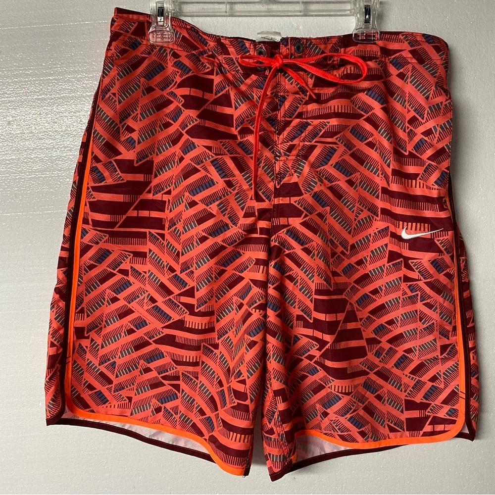 Nike Swim Trunks Men XL Colorful Tie Waist Geometric Board Shorts Mesh Brief 9”